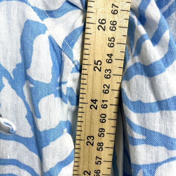 Tahari Women's 100% Linen Blue White Cropped Pants Wide Leg Geometric Sz Medium - Picture 7 of 10